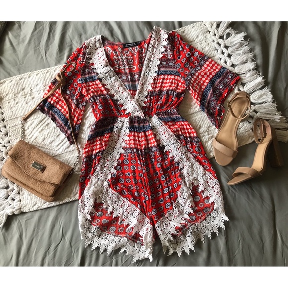 Choies Dresses & Skirts - Patterned Romper w/ Crochet Trim
